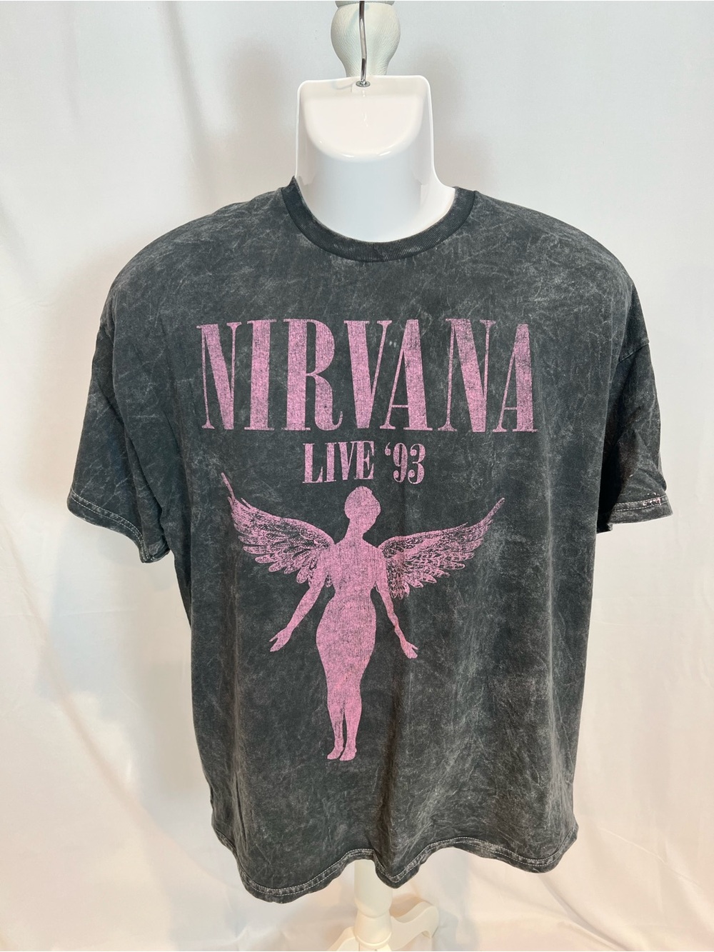 NIRVANA Black Short Sleeve Tee with Pink Angel Graphic